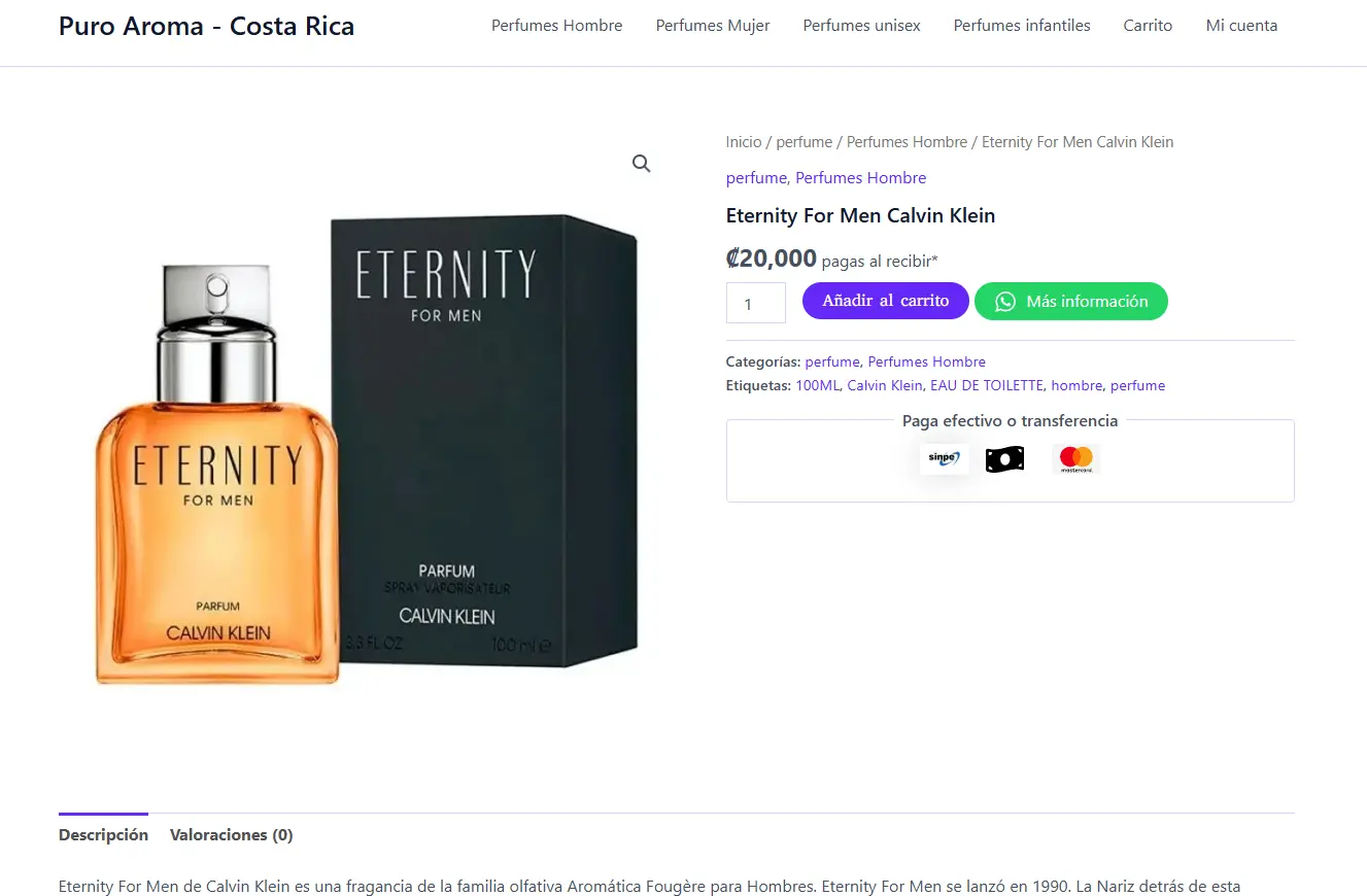 Puro Aroma CR e-commerce website